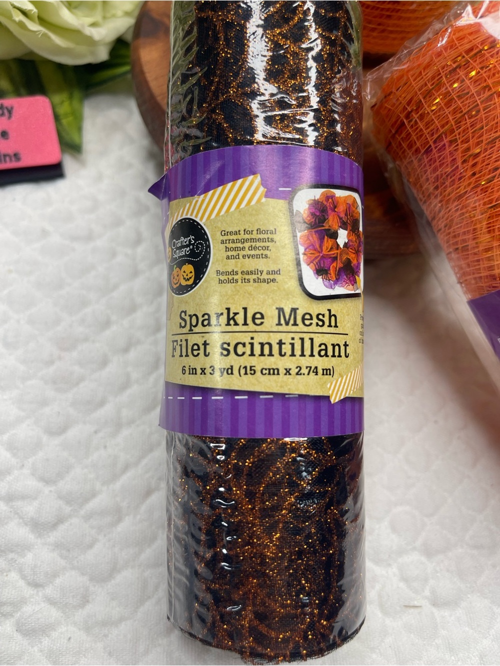 Halloween Deco Mesh Bundle Orange Black Sparkle Craft Ribbon 3 Rolls - Picture 2 of 4